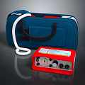Red Portable Medical Instrument With Dials Knobs And Blue Carrying Case 3d model