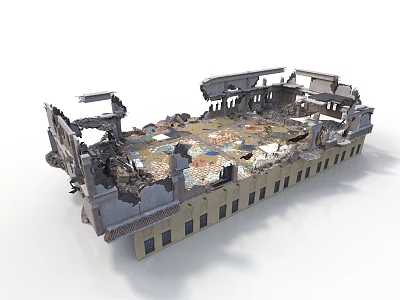 Ruined Historical Building Structure With Damaged Walls And Colorful Floor Patterns 3d model