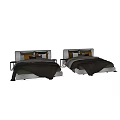 Modern Double Bed With Headboard Design Bedding Pillows And Nightstands 3d model