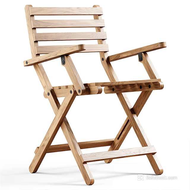 Natural Wooden Folding Leisure Chair With Crossed Legs And Armrests Design 3d model 