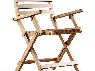 Natural Wooden Folding Leisure Chair With Crossed Legs And Armrests Design 3d model