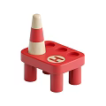 Red Wooden Building Blocks with Tower Platform Base Round Pieces and Small Airplane