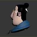 Cartoon Character With Bun Hairstyle Yellow Round Glasses And Blue Hoodie