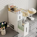 Modern Kitchen Storage Shelf With Open White Cabinet Glass Door And Metal Handle