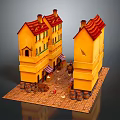 Charming European Town Scenery With Yellow Buildings Red Roofs Brick Street And Wooden Barrels
