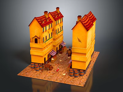 cartoon city cartoon street cartoon block old street old block miniature block miniature street 3d model