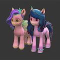 Colorful Unicorn Toy Ponies Pink Blue With Long Hair Standing Together