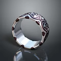 Unique Silver Ring With Black And White Intricate Decorative Patterns 3d model