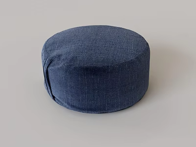 Modern Round Blue Denim Fabric Ottoman For Comfortable Home Seating Decor 3d model
