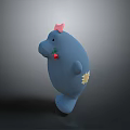 Cute Blue Stuffed Hippo Toy With Pink Bow Red Decoration And Yellow Flower