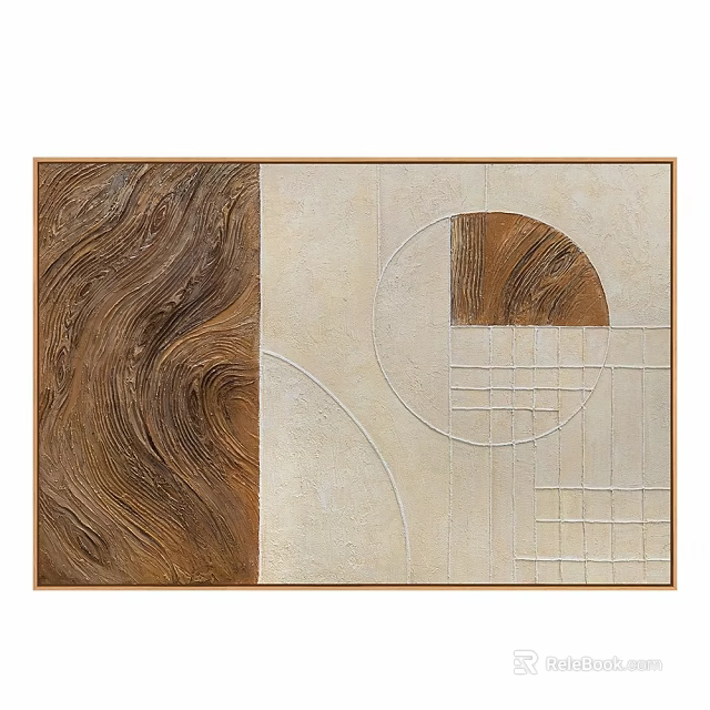 Geometric Wall Decor Featuring Wood Grain Circular Patterns and Beige Grid Lines Design 3d model 