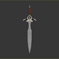 Decorative Fantasy Sword With Silver Blade Red Hilt Ornate Guard And Blue Runes