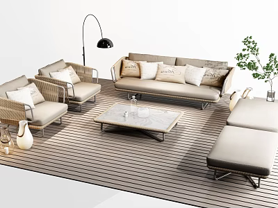 Modern Outdoor Patio Sofa Set With Wicker Design Coffee Table And Floor Lamp 3d model