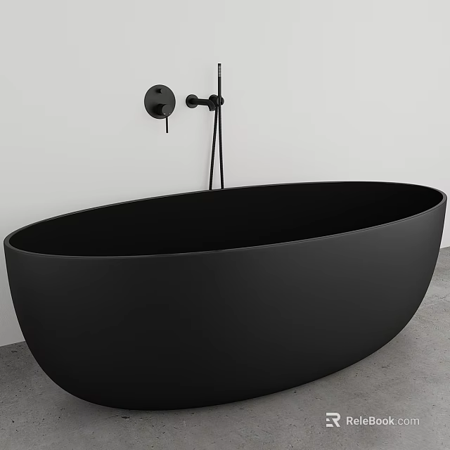 Black Freestanding Oval Bathtub With Matte Black Faucet And White Wall In Modern Bathroom 3d model 