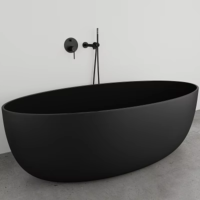 Black Freestanding Oval Bathtub With Matte Black Faucet And White Wall In Modern Bathroom 3d model