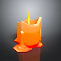 3D Rendered Orange Burning Candle With Melting Wax And Flame
