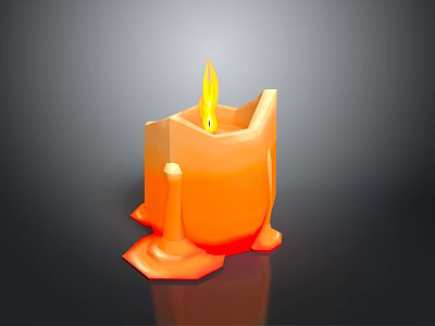 3D Rendered Orange Burning Candle With Melting Wax And Flame 3d model
