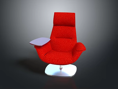 Red Patterned Armchair With Swivel Base And Side Table Design 3d model