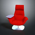 Red Patterned Armchair With Swivel Base And Side Table Design