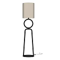 Modern Floor Lamp With Beige Fabric Shade And Black Metal Ring Base Design