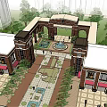 Modern Commercial Street Design With Pedestrian Walkway Green Plants And High Rise Buildings
