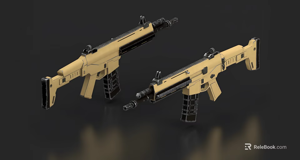 Two Tactical Tan Rifles With Black Components On Dark Background 3d model 