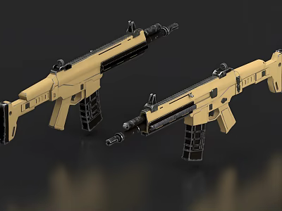 Two Tactical Tan Rifles With Black Components On Dark Background 3d model