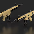 Two Tactical Tan Rifles With Black Components On Dark Background