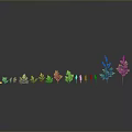 Green Plants in Different Growth Stages with Yellow Flowers on Gray Background and Reflections