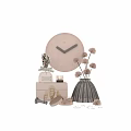 Modern Minimalist Decorative Ornament Set With Wall Clock Dried Pampas Grass And Glass Vase