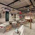 Casual Hotpot Restaurant Interior With Exposed Brick Walls Wooden Tables And Pendant Lights