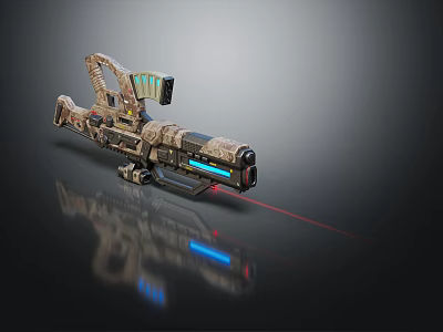 Futuristic Camouflage Weapon With Laser Scope Blue Light And Reflective Surface Design 3d model