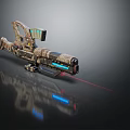Futuristic Camouflage Weapon With Laser Scope Blue Light And Reflective Surface Design