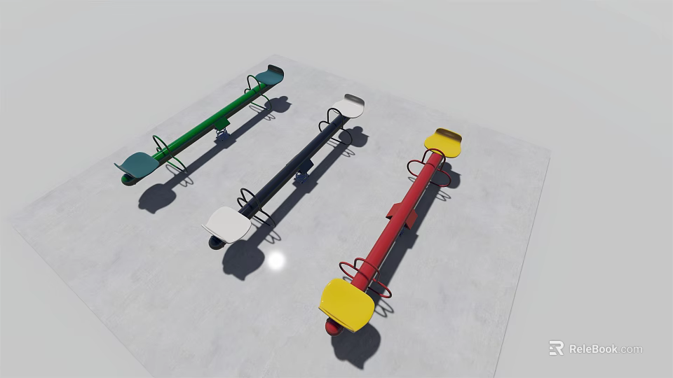 Colorful Seesaws For Kids Playground Featuring Green Black And Red Designs 3d model 