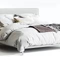 Modern Double Bed With Linen Bedding Gray Throw Blanket And Side Nightstand 3d model