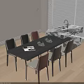 Modern Dining Table And Chairs Set With Dark Surface Mixed Color Seats And Tabletop Napkins