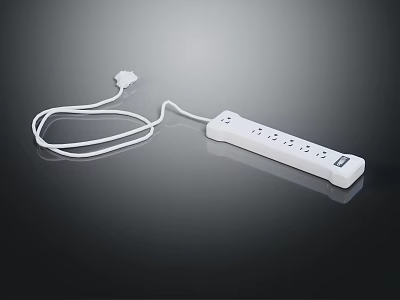 Practical White Hardware Power Strip with Multiple Outlets and Connected Cord for Home Use 3d model