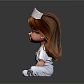 Cartoon Woman Nurse Wearing White Uniform With Red Cross Cap Sitting And Smiling