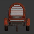 Red Vintage Single Wheel Trailer With Rustic Metal Body And Old Design