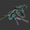 Futuristic Teal Spaceship With Yellow Details And Complex Mechanical Structure For Cosmic Exploration
