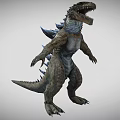 Fierce Mythical Reptile With Sharp Teeth Spiked Back Muscular Limbs And Long Tail Standing