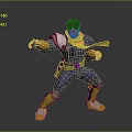 3D Model Male Character in Blue Costume with Yellow Scarf Gloves and Action Pose