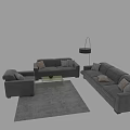 Modern Gray Sofa Set With Yellow Coffee Tables Rugs And Decorative Pillows