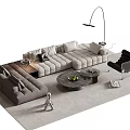 Modern Gray L Shaped Sofa With Round Coffee Table And Floor Lamp In Living Room