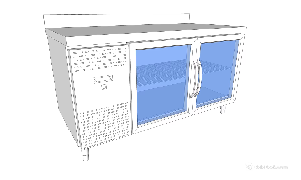 Commercial Functional Kitchen Table With Glass Door Refrigeration And Stainless Steel Countertop 3d model 