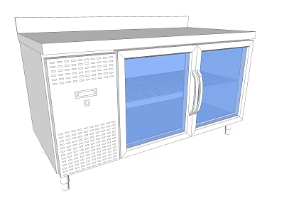 Commercial Functional Kitchen Table With Glass Door Refrigeration And Stainless Steel Countertop 3d model