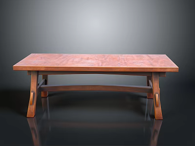 Stylish Wooden Long Table Furniture With Smooth Tabletop And Curved Legs 3d model