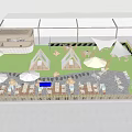 Garden Landscape Design With Tents Umbrellas Seating Areas Green Plants And Lighting