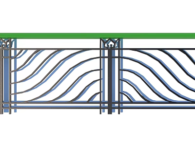 Ornate Metal Fence With Wavy Design Green Top And Decorative Patterns 3d model