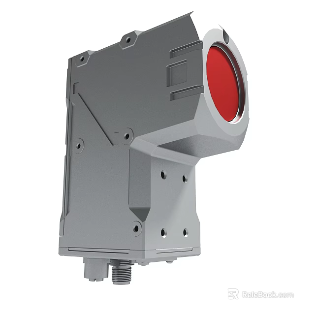 Gray Metal Industrial Device With Red Circular Component And Mounting Bracket 3d model 